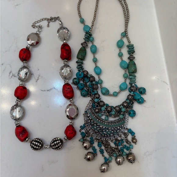 *BUNDLE OF 2* Turquoise and Red Beaded Necklace Set - Picture 2 of 6